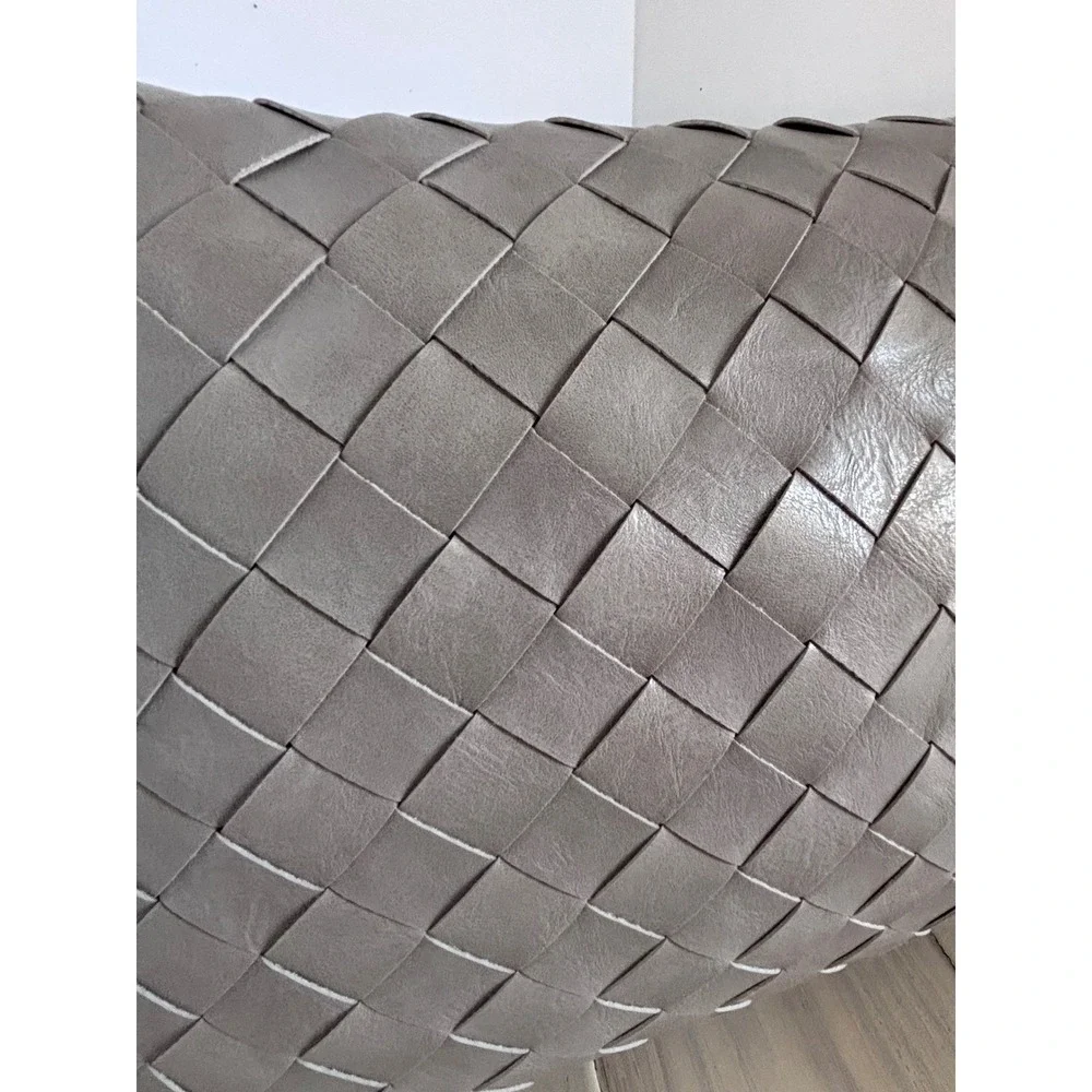 Frye Gray Woven Faux Leather Decorative Throw Pillow Rectangular 20x13 Modern